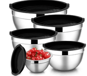 Conjunto de 5 Bowls Tigelas de Inox com tampa